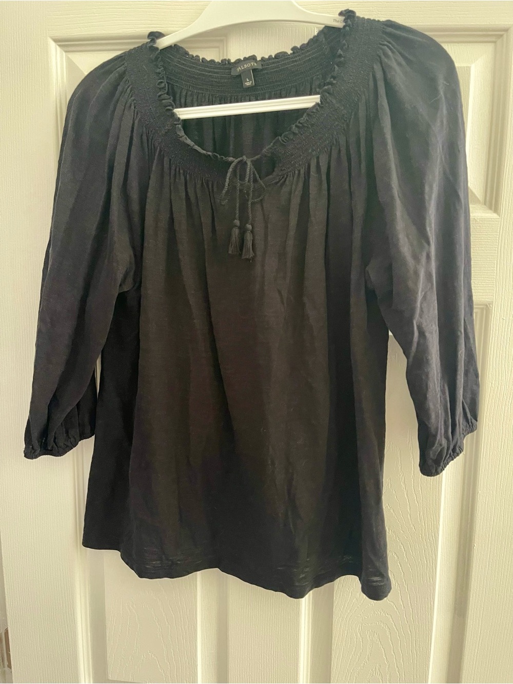 Talbots Black Smocked Neck Peasant Tunic Top
